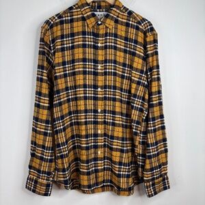 Frank & Eileen Finbar Shirt L Plaid Flannel Button Gold Navy Classic Grunge Fall